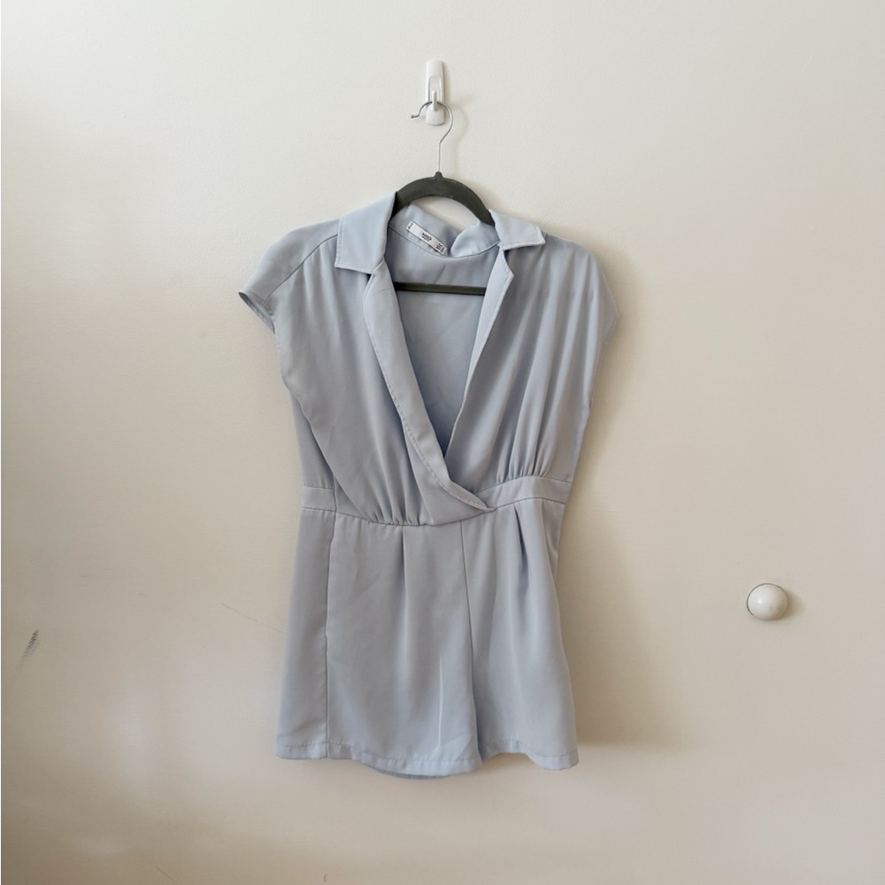 Mango Light Blue Short Sleeve romper